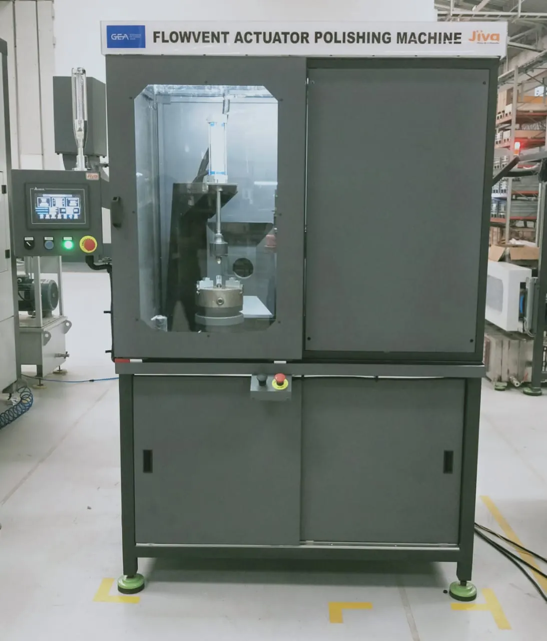 Enclosed Flowvent actuator polishing machine with control panel