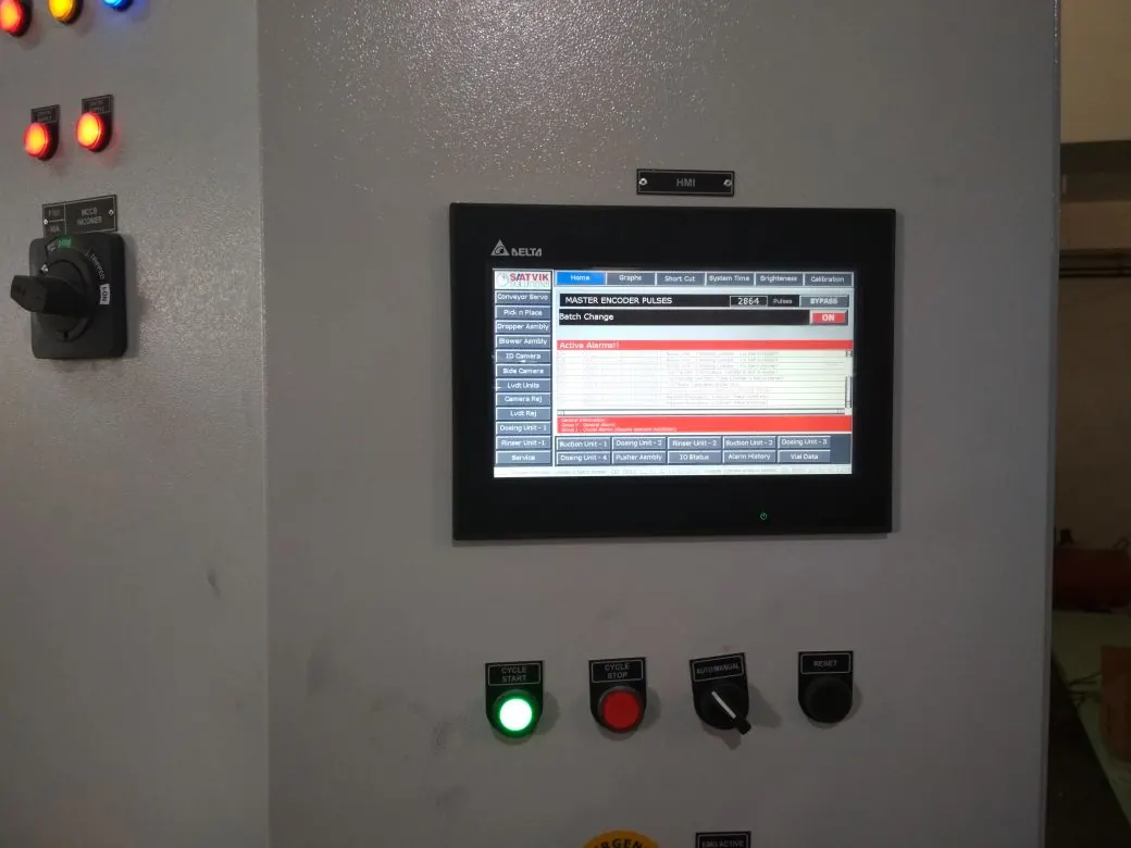 Control panel door with a touchscreen HMI, selector switch and push buttons