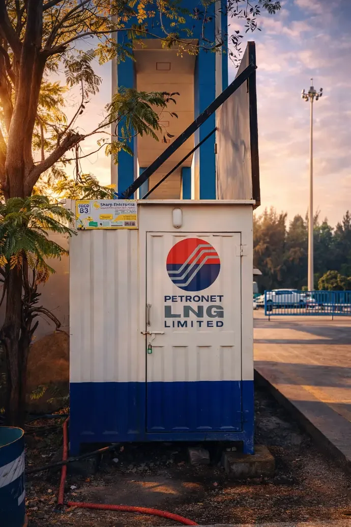 Weather-proof TFMS cabin branded Petronet LNG Limited at a terminal