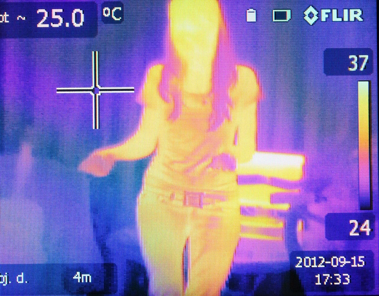 Thermal camera image showing a person's body heat